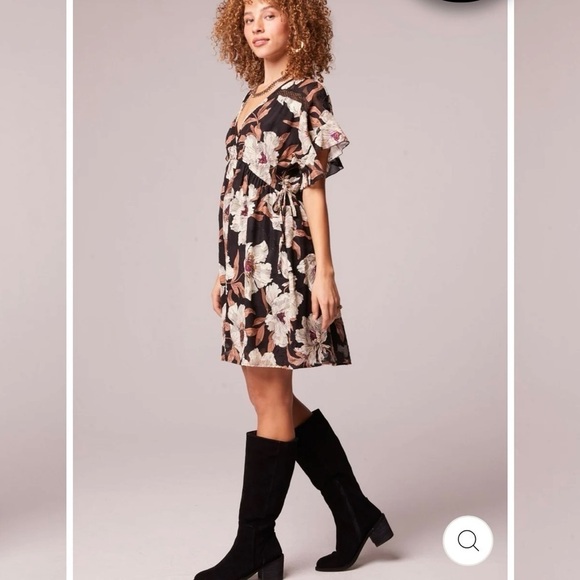 B.O.G Collective Aversa Flutter Sleeve Black Cream Floral Mini Dress XS - Picture 3 of 13